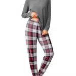 Ekouaer Schlafanzug Damen Lang Kuscheliges Pyjama Set Mit Bündchen Und Tasche