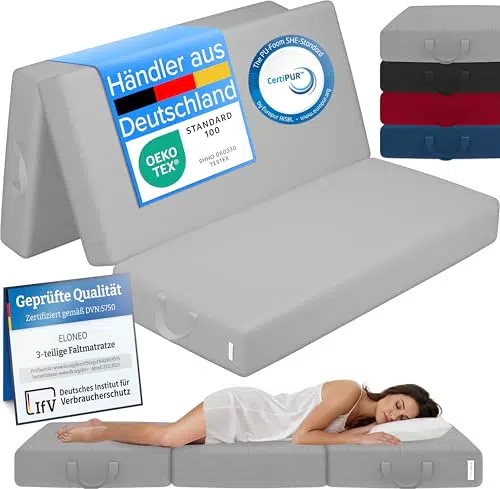 ELONEO Klappmatratze - Faltmatratze extra dick, waschbar, für Erwachsene