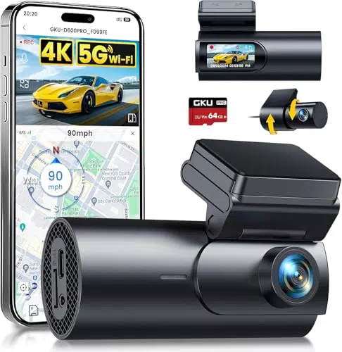 GKU 4K Dashcam mit GPS, WiFi, Parküberwachung und Nachtsicht, Dual Kamera