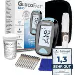 GLUCOFAST Duo Blutzuckermessgerät Starter Set für mg/dl Messung Diabetes Testgerät