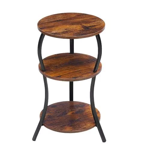 JARAGAR Runder Beistelltisch aus Holz mit Ablage, Kleiner Tisch für Wohnzimmer