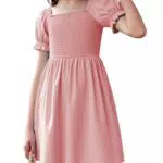 JiAmy Mädchenkleid Puffärmel Sommer A-Linie Freizeitkleid Quadratischer Ausschnitt