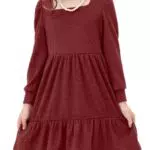 JiAmy Mädchen Kleid Gerippt Gestrickt Langarm mit Taschen Warm Herbst Winter