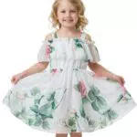 JiAmy Mädchen Kleid Blumenmuster Schulterfrei Sommer Chiffon Party Prinzessin Kleid