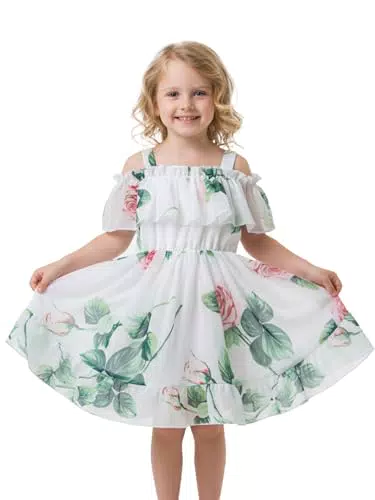 JiAmy Mädchen Kleid Blumenmuster Schulterfrei Sommer Chiffon Party Prinzessin Kleid
