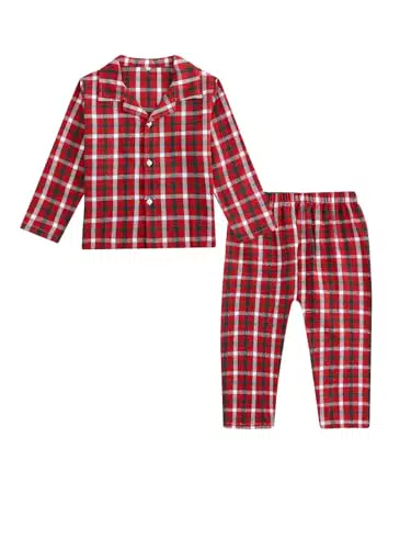 JiAmy Mädchen Weihnachts Pyjama Set Unisex Kinder Schlafanzug Baumwolle