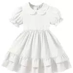 JiAmy Mädchen Vintage Sommerkleid mit Puffärmeln und Peter-Pan-Kragen