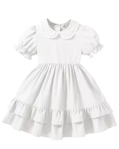 JiAmy Mädchen Vintage Sommerkleid mit Puffärmeln und Peter-Pan-Kragen
