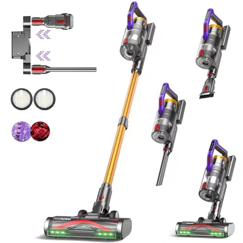 KIPMAX Akku Staubsauger 50000Pa Kabellos mit Display, Anti-Tangle Bürste, 7-Fach Filter