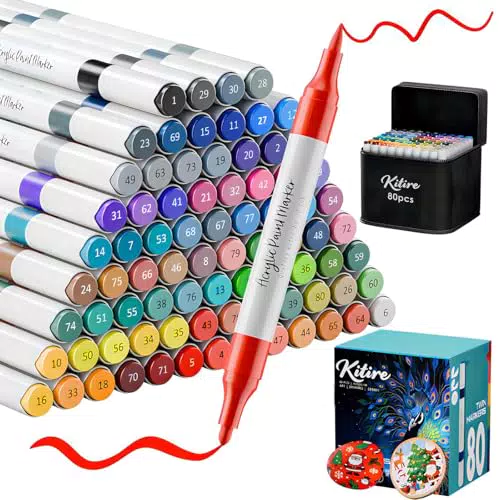 Kitire Acrylstifte Dual Tip Marker Wasserfest für Stein, Glas, Papier, Holz, Stoff
