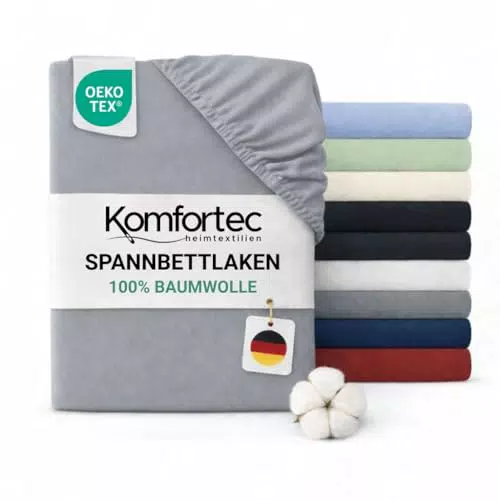 Komfortec Spannbettlaken Jersey Bio Baumwolle Oeko-Tex Mit Rundumgummi Hautfreundlich