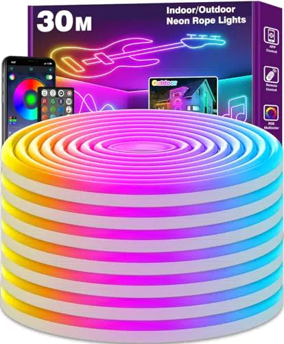 Letianpai LED Neon Streifen 30m Flexibel, App Steuerung, Wasserdicht, Musik Sync