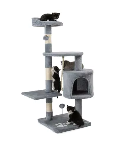 lionto Kratzbaum für Katzen mit Spielseil und Kuschelhöhle, Sisal, Wandhalterung