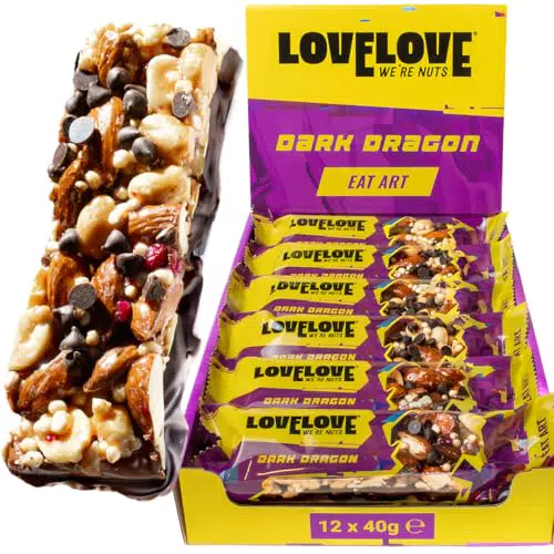 LOVELOVE Dark Dragon Nussriegel Mandeln Zartbitterschokolade Glutenfrei Ballaststoffreich