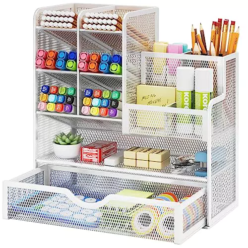 Marbrasse Schreibtisch Organizer mit Schublade, Multifunktionaler Stiftehalter Regal für Büro