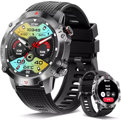 Mdawnpeaks Militär Smartwatch Herren Damen Fitnessuhr mit Bluetooth Telefonfunktion