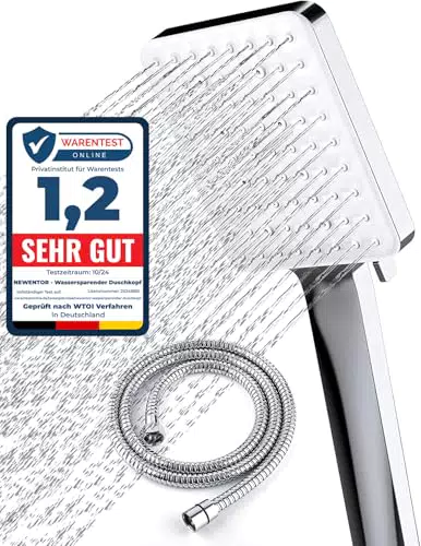 Newentor Duschkopf mit Schlauch 1,5m – Handbrause Regendusche mit 6 Strahlarten
