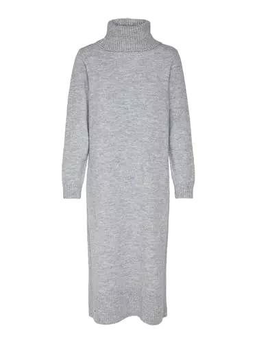 ONLY Langes Strickkleid Langarm Midi Pullover mit Rollkragen und Schlitz