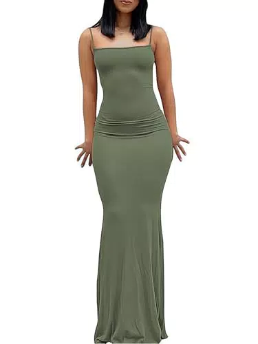 Damen Cami Bodycon Kleid Spaghetti Strap – Casual Maxikleid für Influencer