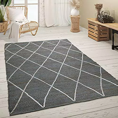 Paco Home Teppich Wohnzimmer Jute Naturfaser Handgefertigt Modern Skandi 3D Muster