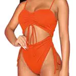 Pink Queen Damen Einteiliger Badeanzug Hoch Geschnitten Gerafft Monokini Kordelzug