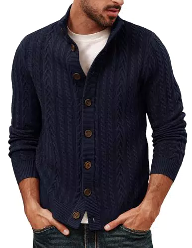 PJ PAUL JONES Herren Strickjacke Zopfmuster Button Down Grobstrick Cardigan