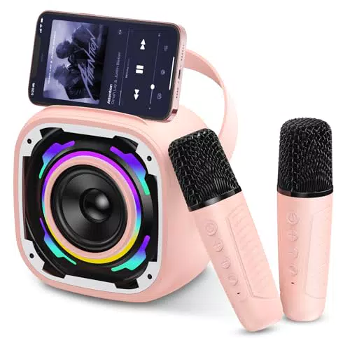 PKBD Karaoke Maschine Kinder mit 2 Mikrofonen, Tragbarer Bluetooth Lautsprecher