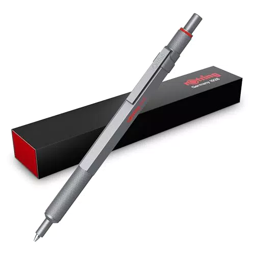rOtring 600 Gelschreiber, 0, 55 mm, Schwarze Tinte, Silberfarbenes Schreibgerät mit Metallschaft