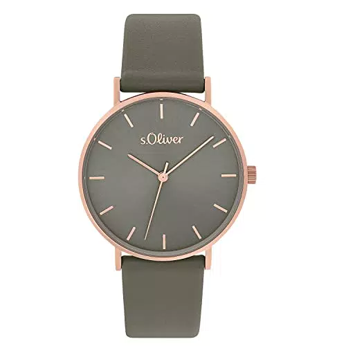 s.Oliver Damen Armbanduhr Quarz Analog mit Lederarmband, Wasserdicht, Geschenkbox