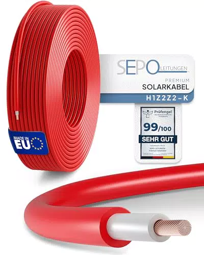 SEPO-Leitungen Solarkabel 6 mm² 50m TÜV Süd geprüfte Solarleitung - Made in EU - Doppelt isoliert für Photovoltaik-Systeme