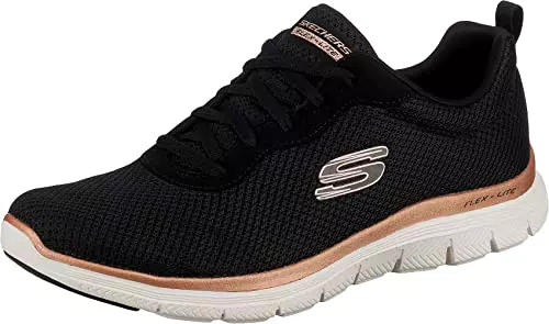Skechers Damen Flex Appeal 4.0 Mesh Trainer - Schwarz/Rose Gold - UK 8
