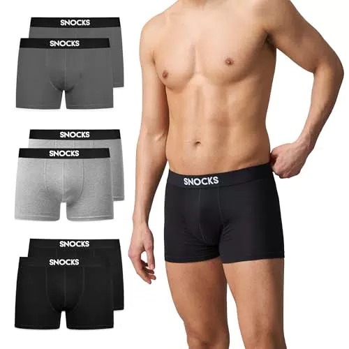 Snocks Herren Boxershorts Set 6er-Pack in den Gr. S - 4XL aus Bio-Baumwolle I Unterhosen für Männer mit idealer Passform ganz ohne zwicken oder aufrollen I Angenehmes Tragegefühl I Schwarz