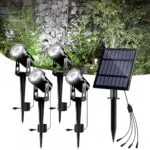 T-SUNUS Solar Gartenleuchte, Solarlampen für Außen Auto ON/OFF Solarstrahler für Außen Garten Warmweiß IP65 Wasserdicht Gartenstrahler Solar 2 Helligkeitsmodi Garten Auffahrt Weg Baumbeleuchtung