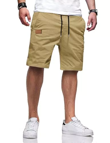 Tarainya Herren Shorts Baumwolle Sommer Chino Casual mit Taschen Tunnelzug