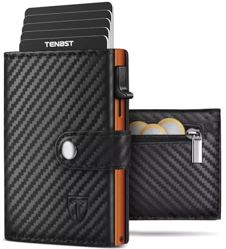 TENBST Herren Geldbörse mit RFID Schutz und Münzfach, Slim Portemonnaie Leder