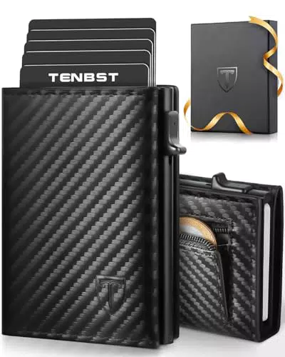 TENBST Herren Geldbörse, Slim Wallet mit Münzfach und RFID Schutz, Leder