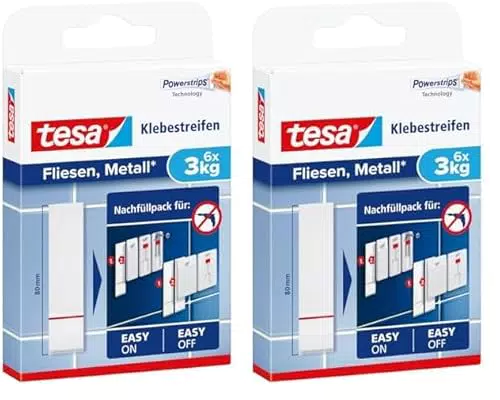 tesa Powerstrips Klebestreifen für Fliesen und Metall 3 kg - Doppelseitige Streifen für feste