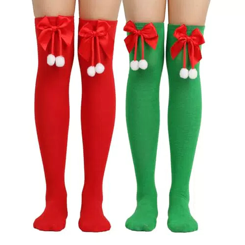 THXFUNAREA Weihnachten Overknees Strümpfe Damen Gestreifte Kniestrümpfe Cosplay