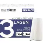 Tissue Expert Küchentücher 3-lagig, Starke Küchenrollen aus 100% Zellstoff