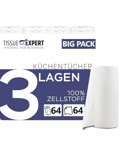 Tissue Expert Küchentücher 3-lagig, Starke Küchenrollen aus 100% Zellstoff