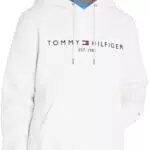 Tommy Hilfiger Herren Hoodie Tommy Logo mit Kapuze, Weiß