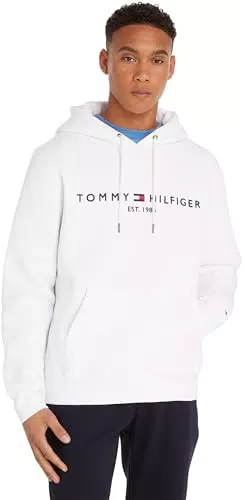 Tommy Hilfiger Herren Hoodie Tommy Logo mit Kapuze, Weiß