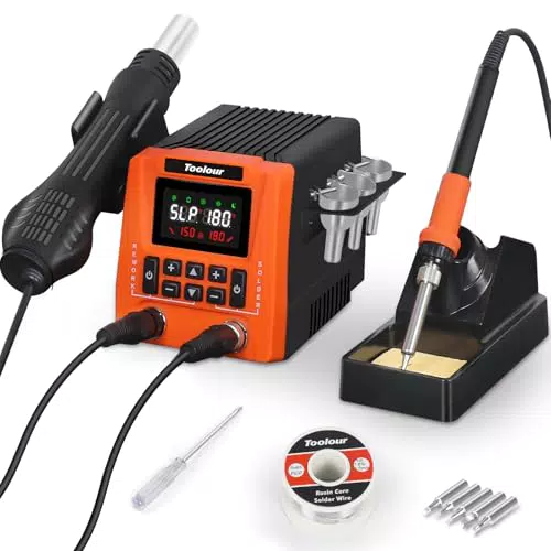 TOOLOUR 851 Lötstation mit PID Temperaturregelung, Heißluftgebläse und Lötkolben