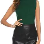 Totatuit Damen Ärmelloses Hohes Rollkragen Tank Top Basic Solid Shirt mit Elastischem Stehkragen Weich Stretch Rollkragenpullover Frühling Sommer Winter dunkelgrau