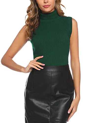 Totatuit Damen Ärmelloses Hohes Rollkragen Tank Top Basic Solid Shirt mit Elastischem Stehkragen Weich Stretch Rollkragenpullover Frühling Sommer Winter dunkelgrau