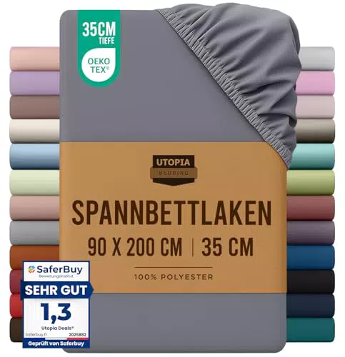 Utopia Bedding - Spannbettlaken 180x200cm - Grau - Gebürstete Polyester-Mikrofaser Spannbetttuch - 35 cm Tiefe Tasche