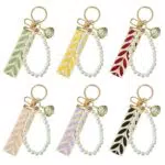 VGECEE Perlen Schlüsselanhänger Stoff Kurz Damen Schlüsselband für Schlüssel und Ausweis