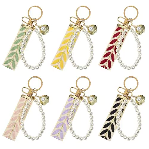 VGECEE Perlen Schlüsselanhänger Stoff Kurz Damen Schlüsselband für Schlüssel und Ausweis