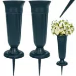 VGECEE Grabvase mit Erdspieß Friedhofsvase mit Sockel Kunststoff Blumenvase Grabschmuck