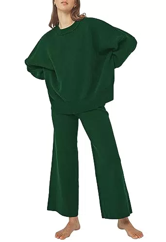 Viottiset Damen Loungewear Set Strickpullover Langarm Top Gemütliches Outfit